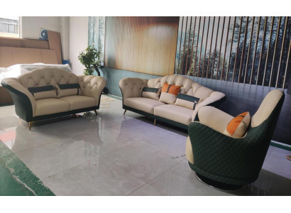 Zestaw Chesterfield Ustaw Podkładka Meble 3-częściowa. Sofa skórzana Obcios, nowa