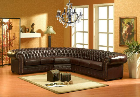 Klasyczny narożnik Chesterfield Podkładka Narożnik skórzana sofa Sofa Siedziba Narożnik Ustawić
