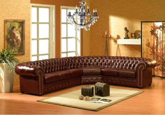 Klasyczny narożnik Chesterfield Podkładka Narożnik skórzana sofa Sofa Siedziba Narożnik Ustawić