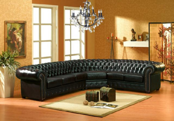 Klasyczny narożnik Chesterfield Podkładka Narożnik skórzana sofa Sofa Siedziba Narożnik Ustawić