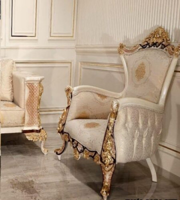 EarsFotel Fotel miejsce siedzące Luxury Design Podkładka Sofa Włókienniczy Baroque Relaks Materiał