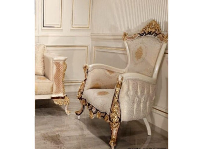 EarsFotel Fotel miejsce siedzące Luxury Design Podkładka Sofa Włókienniczy Baroque Relaks Materiał