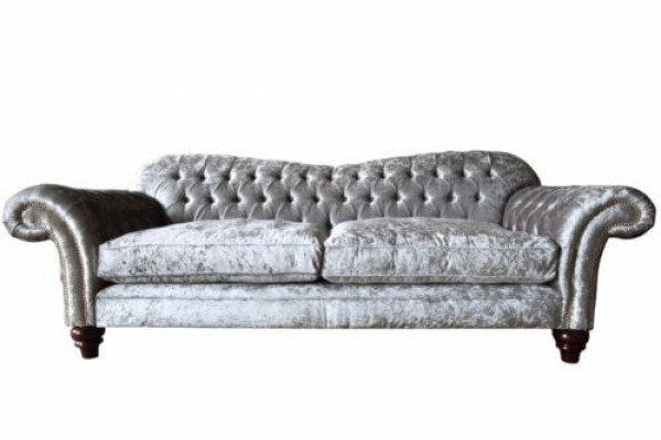 Luksusowa klasyczna trzyosobowa sofa Chesterfield w kolorze szarym