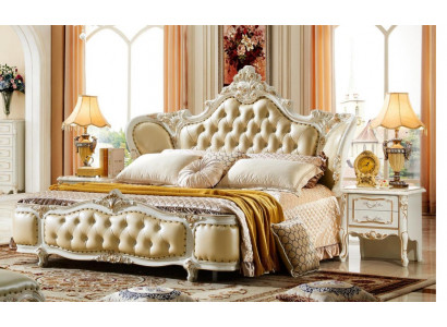 łóżko Chesterfield Beżowe 180x200cm Sypialnia Łóżko Skóra Nowość