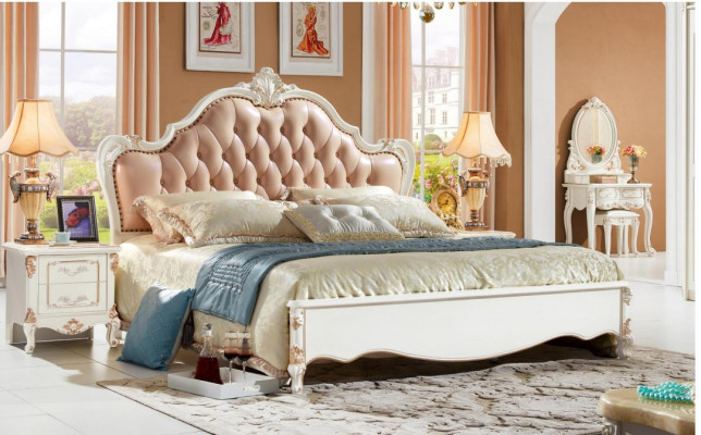Podwójne łóżko Chesterfield Sypialnia łóżka Meble Baroque Rokoko 3-częściowe