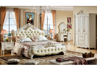 Chesterfield Sypialnia Łóżko Design łóżka Luxury Meble 3-częściowe. Stolik nocny