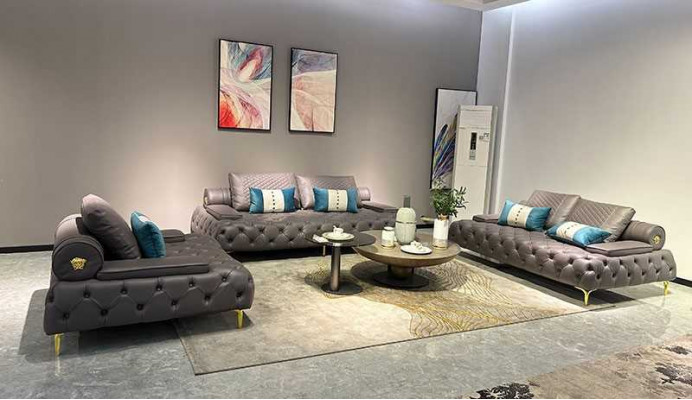 Sofa 3 miejsce do siedzenia Meble Skóra Sofy trzyosobowe w stylu pokoju dziennego 3-osobowe Chesterfield