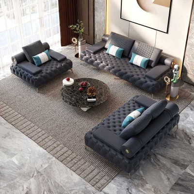 Sofa 3 miejsce do siedzenia Meble Skóra Sofy trzyosobowe w stylu pokoju dziennego 3-osobowe Chesterfield