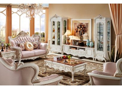 Gablota Biały Luksusowy Salon Meble Drewno Design Szafka szklana Gablota Classic