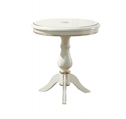 Stolik Biały Okrągłe Klasyczne Drewno Design Meble do Salonu Luksusowe Eleganckie