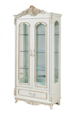Gablota Biały Luksusowy Salon Meble Drewno Szkło Design Elegancka Klasyka