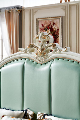 Łóżko Niebieskie Piękny Elegancki Design Sypialnia Podkładka Skóra łóżka
