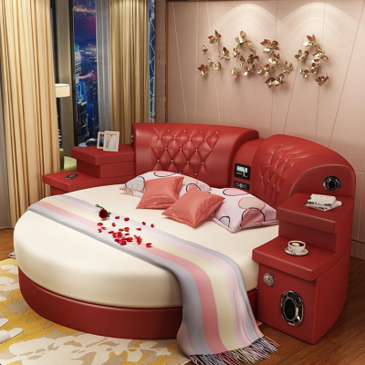 Okrągłe Łóżko Kingsize Okrągłe łóżko wielofunkcyjne Hotel Podkładka Led Półka