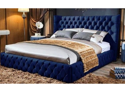 łóżko Chesterfield Desi180x200gn Podwójne łóżko Meble Podkładka Włókienniczy Blue Łóżko Nowe