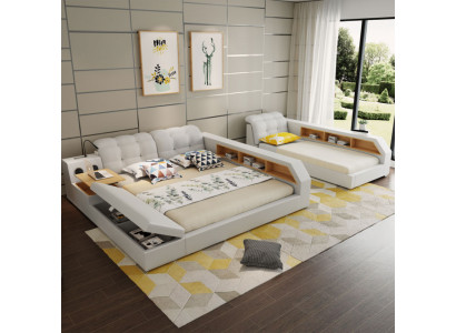 Design Skóra łóżka Hotel Double Zgłoszenie Półka 180x200 Wielofunkcyjne