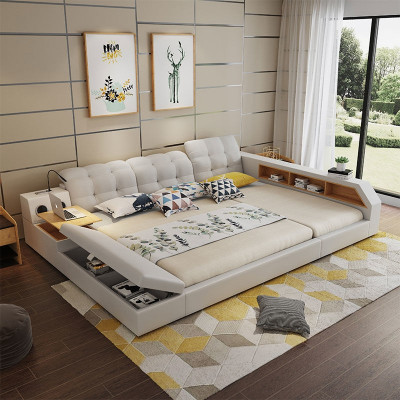 Design Skóra łóżka Hotel Double Zgłoszenie Półka 180x200 Wielofunkcyjne