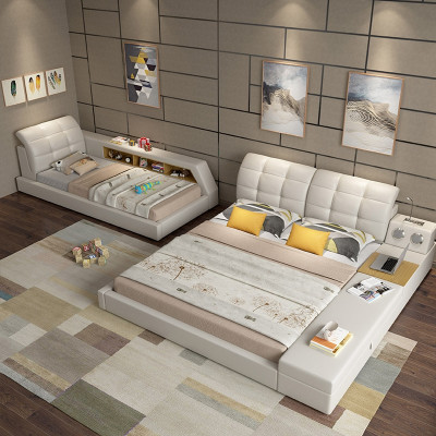 Design Skóra łóżka Hotel Double Zgłoszenie Półka 180x200 Wielofunkcyjne