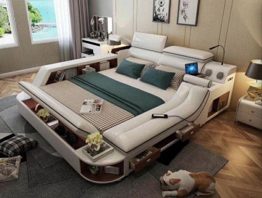 łóżko Hotelowe 180x200cm wielofunkcyjne Półka USB Design Łóżko xxl Big Skóra