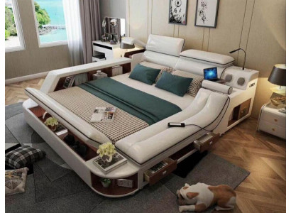 łóżko Hotelowe 180x200cm wielofunkcyjne Półka USB Design Łóżko xxl Big Skóra