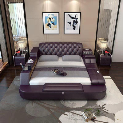 Design Łóżko XXL Duże łóżko Skóra Hotel Podkładka 180x200 Wielofunkcyjna Półka