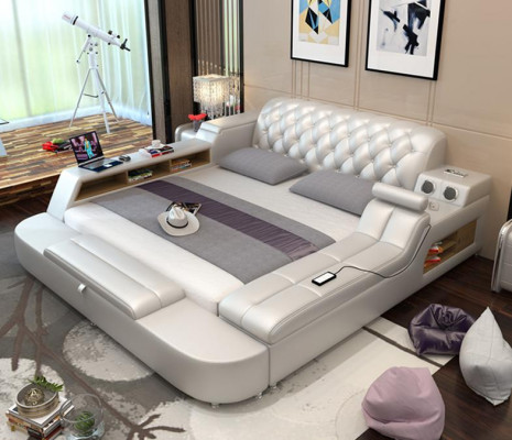Design Łóżko XXL Duże łóżko Skóra Hotel Podkładka 180x200 Wielofunkcyjna Półka