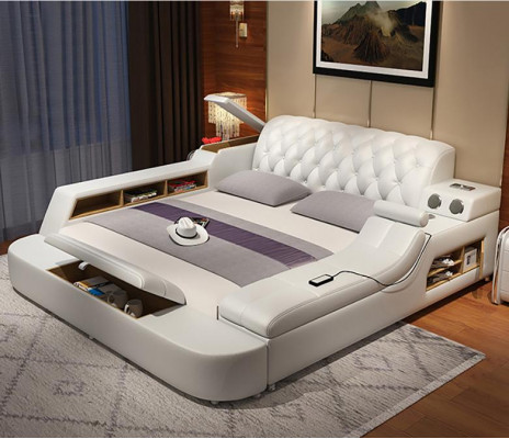 Design Łóżko XXL Duże łóżko Skóra Hotel Podkładka 180x200 Wielofunkcyjna Półka