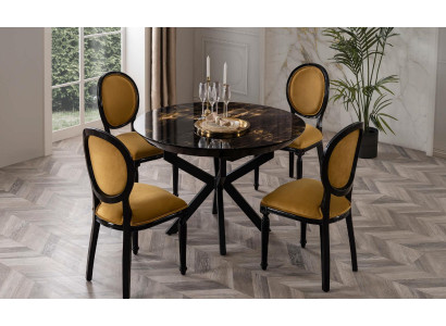 Stół okrągły kolumnowy Stół obiadowy Tabela z 4x krzesła stoły do ​​jadalni Meble Drewno 5-szt.