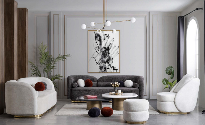 Wygodna sofa trzy jajka w salonie w nowoczesnym stylu nowy model