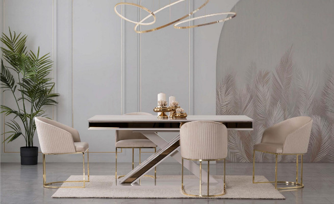 jadalnia Zestaw jadalniany Stal nierdzewna Krzesła 10x Fotel Stół obiadowy Tabela 11-częściowy