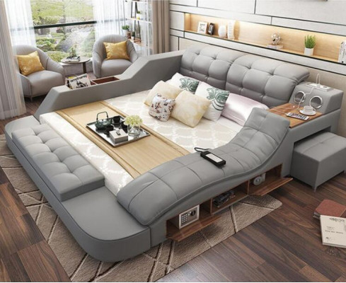 Design Łóżko XXL Duże łóżko Skóra Podkładka Hotelowa 180x200cm Wielofunkcyjna Półka Nowość