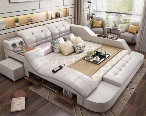 Design Łóżko XXL Duże łóżko Skóra Podkładka Hotelowa 180x200cm Wielofunkcyjna Półka Nowość