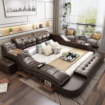Design Łóżko XXL Duże łóżko Skóra Podkładka Hotelowa 180x200cm Wielofunkcyjna Półka Nowość