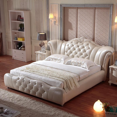 Design Chesterfield Łóżko Włókiennicze Aksamit Podkładka Hotel Skóra łóżka Sypialnia