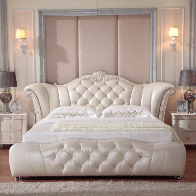 Design Chesterfield Łóżko Włókiennicze Aksamit Podkładka Hotel Skóra łóżka Sypialnia