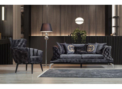 Czarna kanapa Sofa Ustawić 3+1 Siedziba Chesterfield Living Room Podkładka