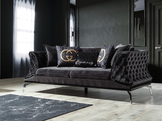 Czarna kanapa Sofa Ustawić 3+1 Siedziba Chesterfield Living Room Podkładka