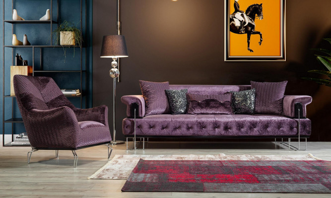 Fioletowa Sofa Ustawić 3+1 Siedziba Chesterfield Living Room Podkładka