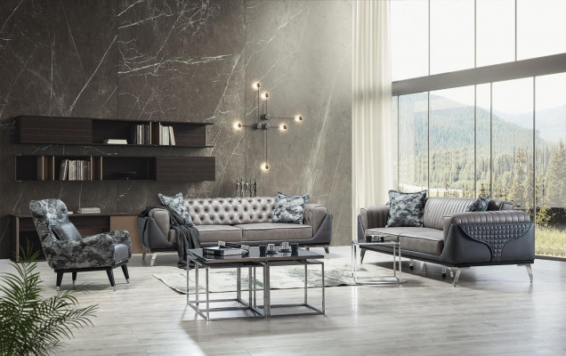 Sofa Ustawić 3+1 miejsce do siedzenia Pokój dzienny Ustawić Sofa Fotel Sofa Nowa Szara