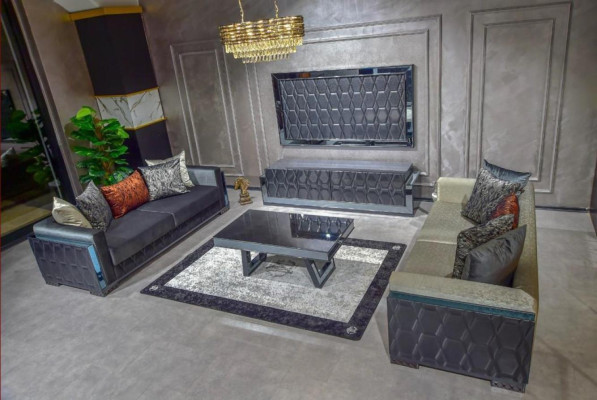 Sofa 3 miejsce do siedzenia Luksusowe Meble Salon Trzyosobowa Szary Metal z Włókienniczy