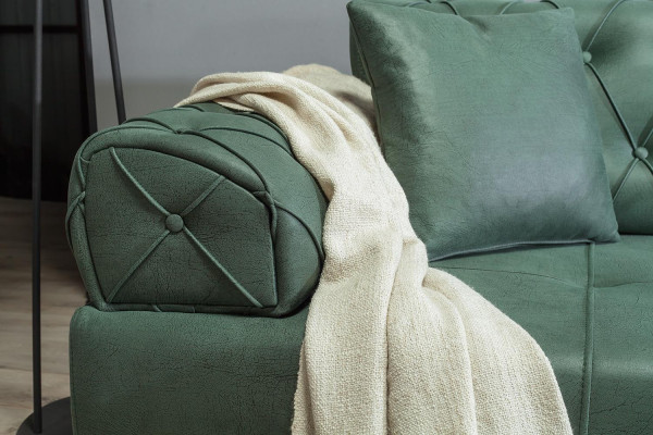 Sofa Chesterfield 3 Siedziba Kanapy Trzyosobowa Zielona Nowa Włókienniczy Drewno 220cm