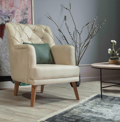 Pokój dzienny Fotel Meble Modern Material Lounge Włókienniczy sztuczna skóra beż