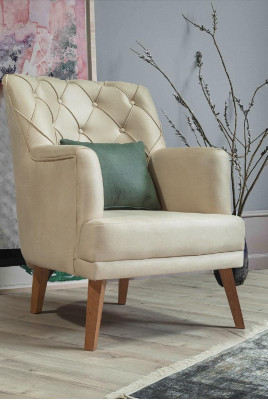 Pokój dzienny Fotel Meble Modern Material Lounge Włókienniczy sztuczna skóra beż