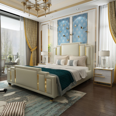 łóżko Double Sleep Pokój Luksusowy Hotel Małżeński Designerskie Łóżko 180x200 Skóra