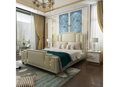 łóżko Double Sleep Pokój Luksusowy Hotel Małżeński Designerskie Łóżko 180x200 Skóra