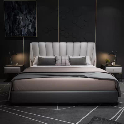 Luksusowe podwójne łóżko hotelowe 180x200cm Sleep Pokój Szary Skóra Łóżko