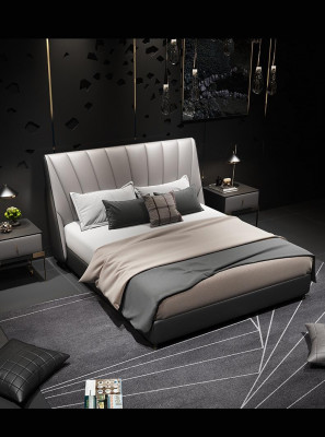 Luksusowe podwójne łóżko hotelowe 180x200cm Sleep Pokój Szary Skóra Łóżko
