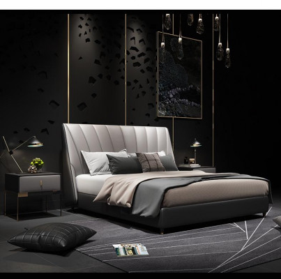 Luksusowe podwójne łóżko hotelowe 180x200cm Sleep Pokój Szary Skóra Łóżko