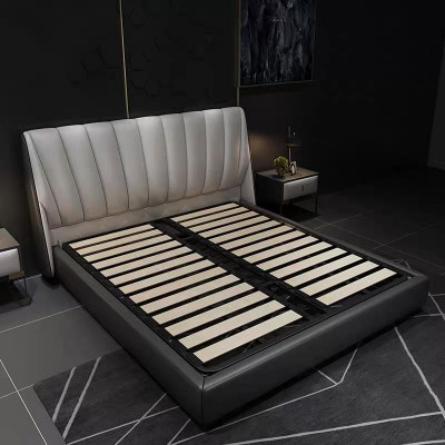 Luksusowe podwójne łóżko hotelowe 180x200cm Sleep Pokój Szary Skóra Łóżko