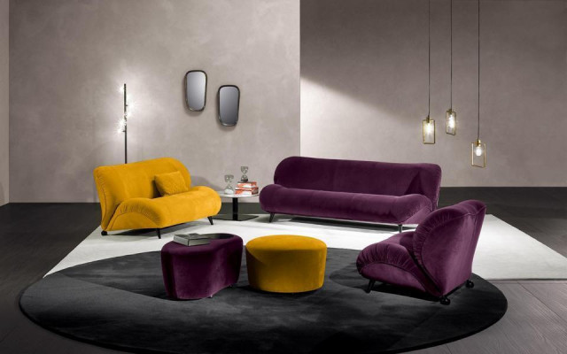 Nowoczesny Zestaw sofowy 3+2 miejsce do siedzenia Fotel x2 Stołek designerski komplet wypoczynkowy Stylowe meble do salonu