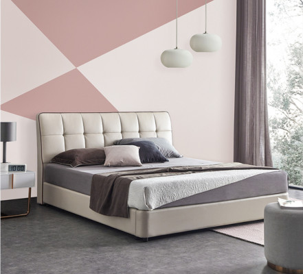 łóżko Designer Podwójne łóżko podwójne łóżko skórzane 180x200cm Lampa łóżko tapicerowane